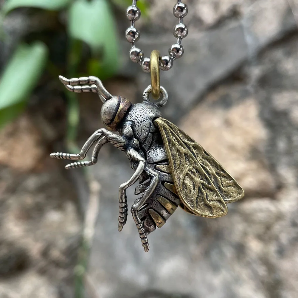 Movable Wings Bee DIY Knife Beads Tools EDC Jewelry White Brass  Pendant Keychain Accessories Umbrella Rope Woven Pearl