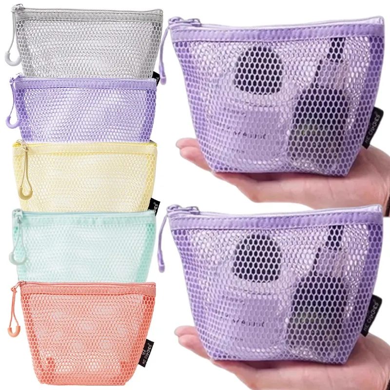 

New Travel Colorful Mesh Cosmetic Small Storage Bag Zipper Makeup Bag for Women Toiletry Bags Organizer Portable Storage Pouch