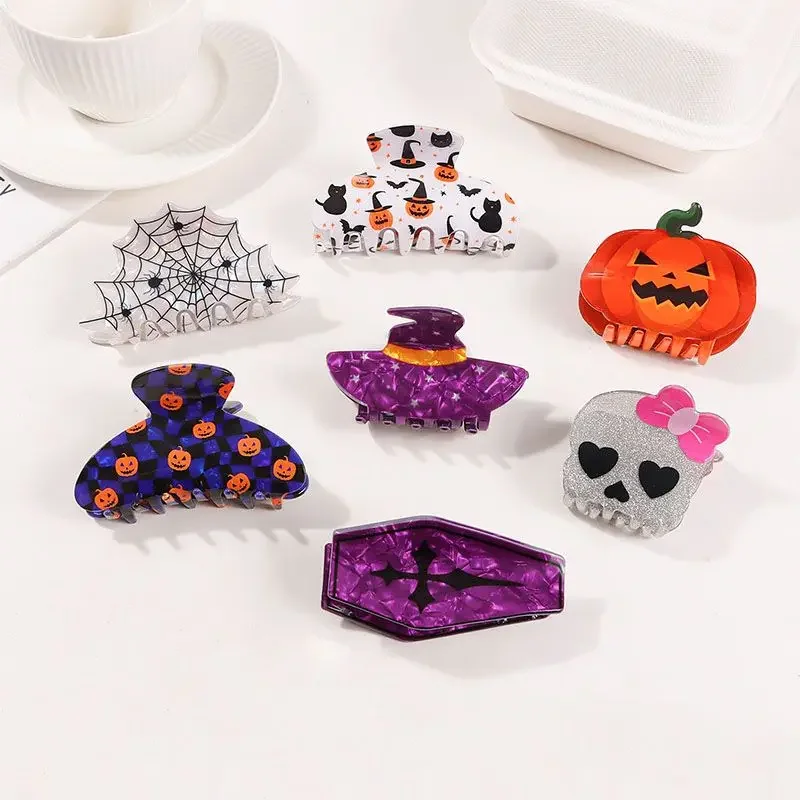 

1pc Halloween themed pumpkin skeleton spider, cute and funny hair clip, shark clip, women's hair accessory