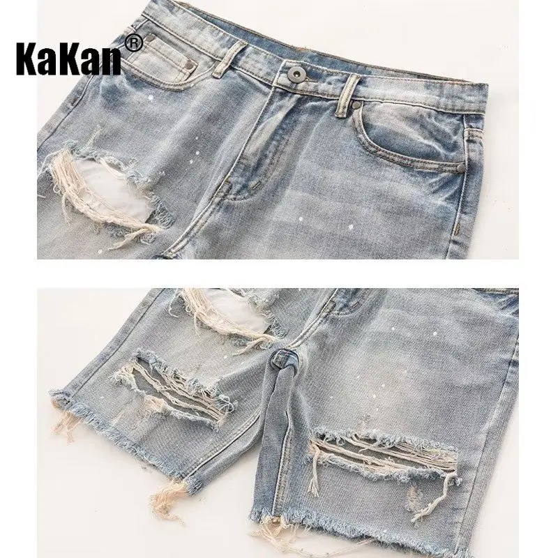 Kakan-neue Sommer Distressed Denim Shorts für Männer, koreanische Jugend beliebte schmal geschnittene kleine Bein Viertel Hosen Jeans K58-DK322