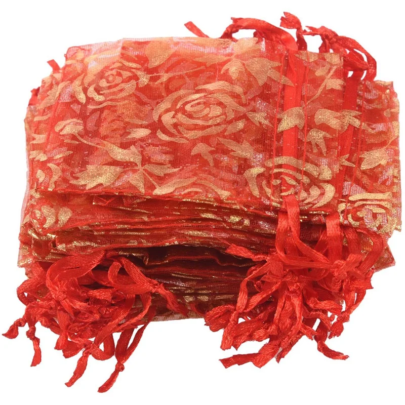 

400Pc 7X9cm Rose Organza Drawstring Gift Jewelry Bags Pouches Wedding Xmas Party Gifts Bags Red