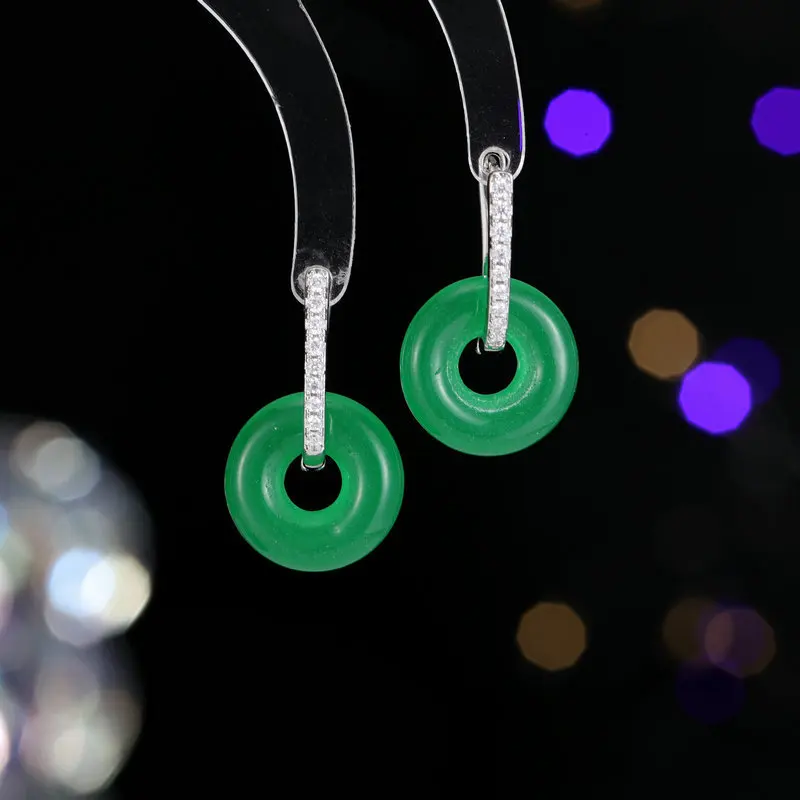 

New Chinese Style Retro Green Chalcedony Peace Buckle Niche Light Luxury Elegant Fashion Versatile Earrings