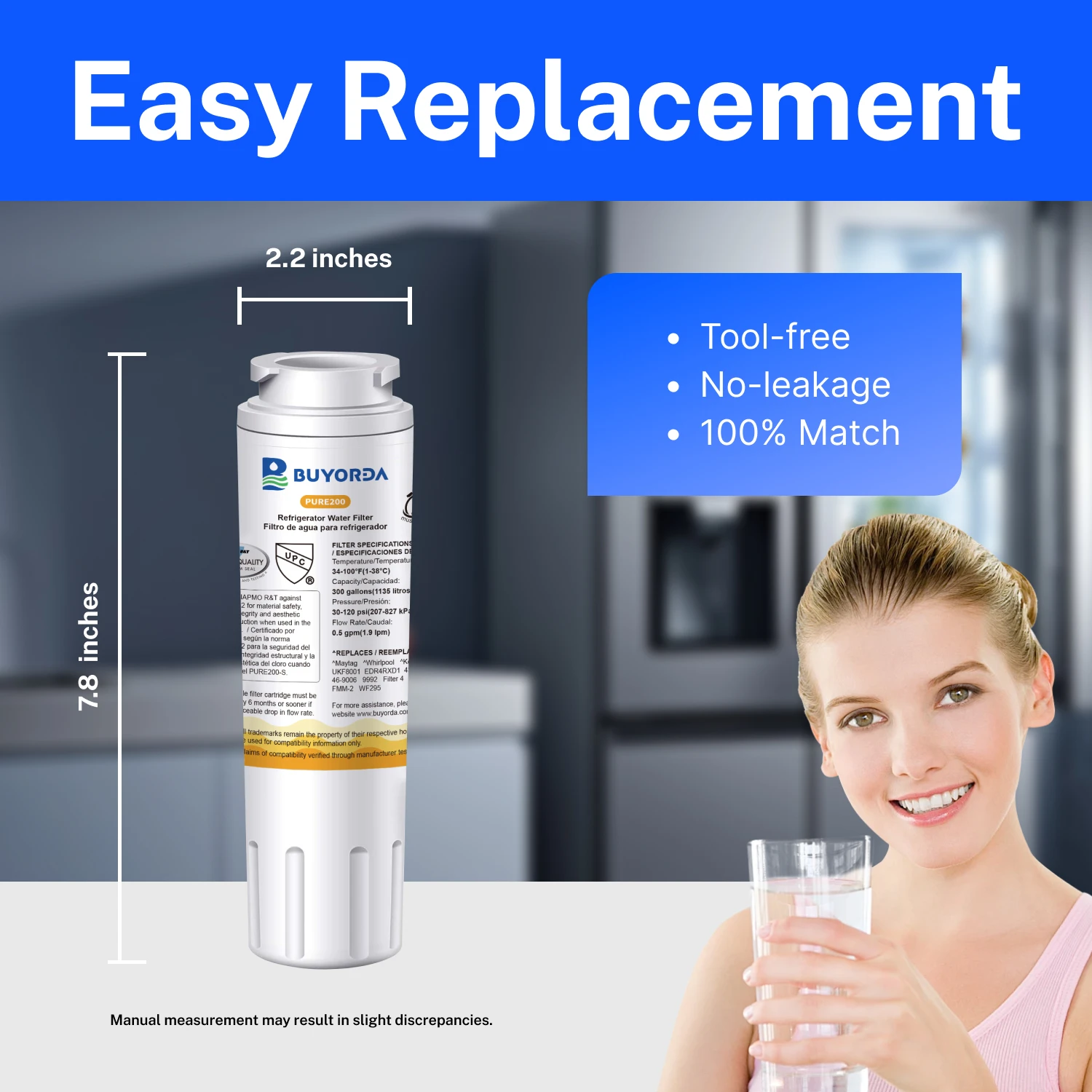 Refrigerator Water Filter Replacement for EveryDrop Filter 4 for Whirlpool EDR4RXD1 4396395 UKF8001 Fridge Filter Cartridge Part