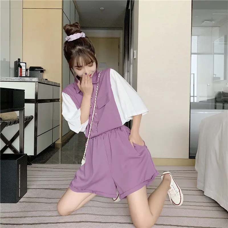 مجموعات النساء الشباب الحلو الطلاب السراويل الصيف المرقعة Femininno قمصان فضفاضة كل مباراة الكورية موضة Kawaii Y2k Ins Harajuku
