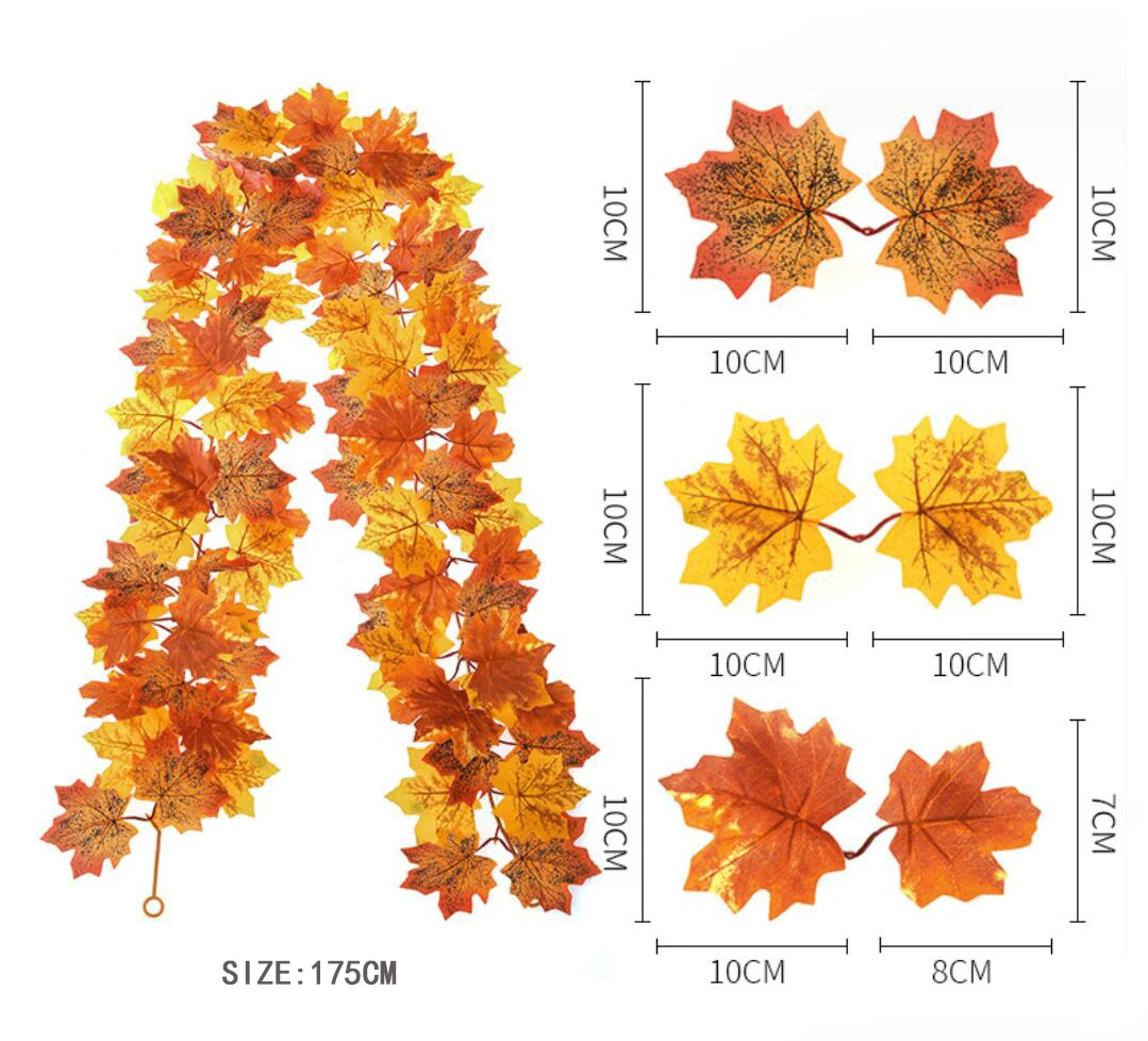 200cm künstliche rote Ahornblatt-Rebe girlande im Freien hängende Weinblatt bogen garten Thanksgiving Halloween Herbst dekoration – Detail 2