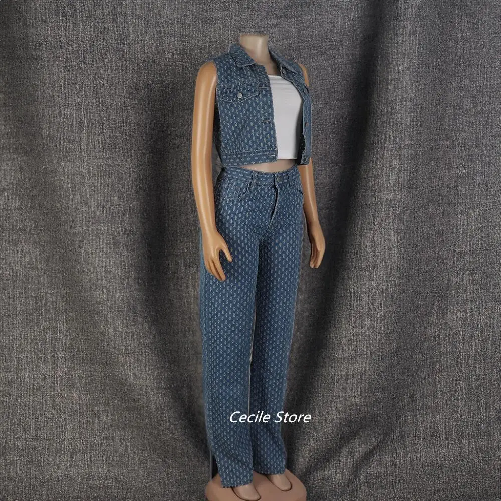 Nowa afrykańska dziewczęce dżinsy porwane jeansy damską trzyczęściową dżinsową kurtkę damską z rozcięciem z szerokimi nogawkami spodnie jeans uomo