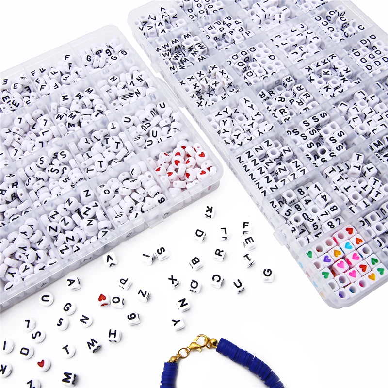 1200pcs/Box Acrylic English Alphabet Letter Beads Kits With Stretch Cords For Name Bracelets Jewelry Making Acrylic Beads Box