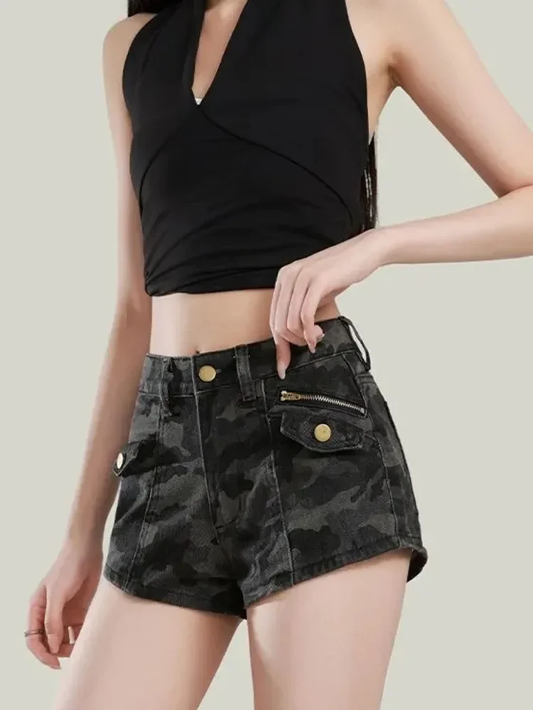 

American Sexy Tooling Camouflage Denim Shorts Women Summer Fashion Streetwear Shorts High Waist Casual All Match Lady Shorts New