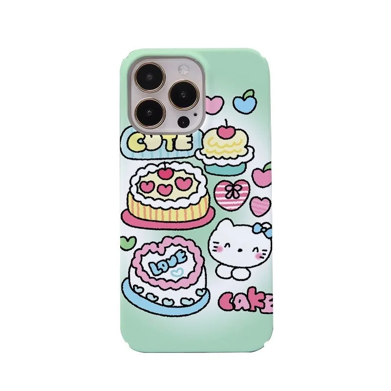 

Ins Korean Green Gradient Cake Cat Phone Case for IPhone 15 14 13 Pro Max Back Phone Cover for 12 11 Pro Max XR XS MAX SE3 Capa