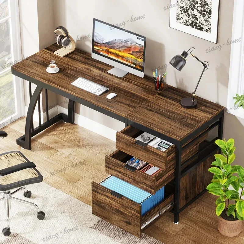 LD High Quality 59 Inch Industrial Computer Desk with 3 Reversible Drawers Study Writing Workstation for Home Office