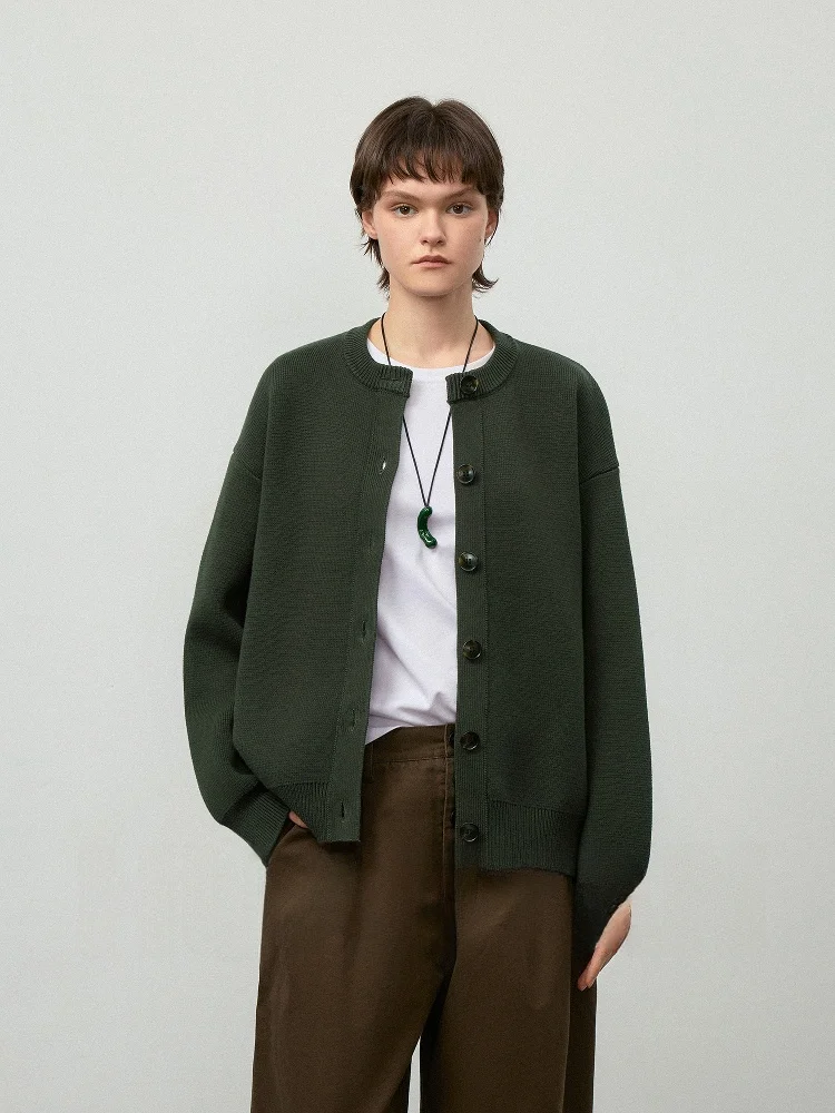 

Женский универсальный вязаный кардиган Hua Ji Yan Yuan из 100% хлопка с круглым вырезом, для повседневной носки, с длинными рукавами, стандартной длины