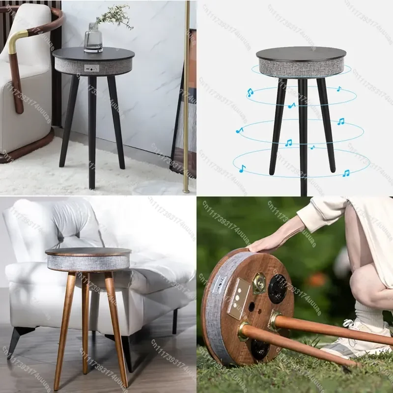Smart Round Coffee Table with Bluetooth Speaker Wireless Charging Portable Multi Function Side Table for Living Room Corner