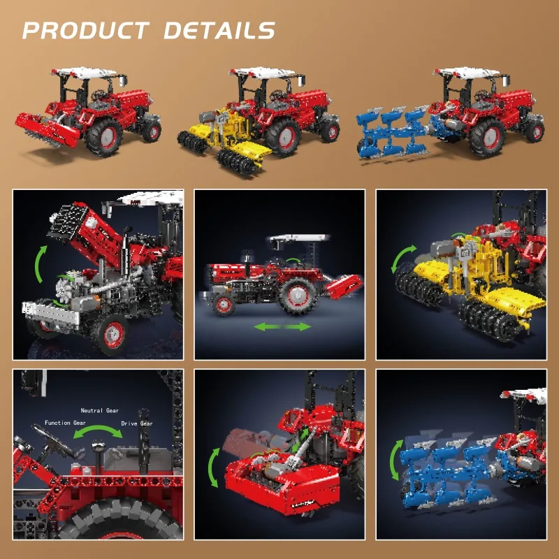 

Mould King 17064 1857pcs Agricultural Tractor Model Construction Farm Machine Small Particle Building Block Assembly Toy Gifts