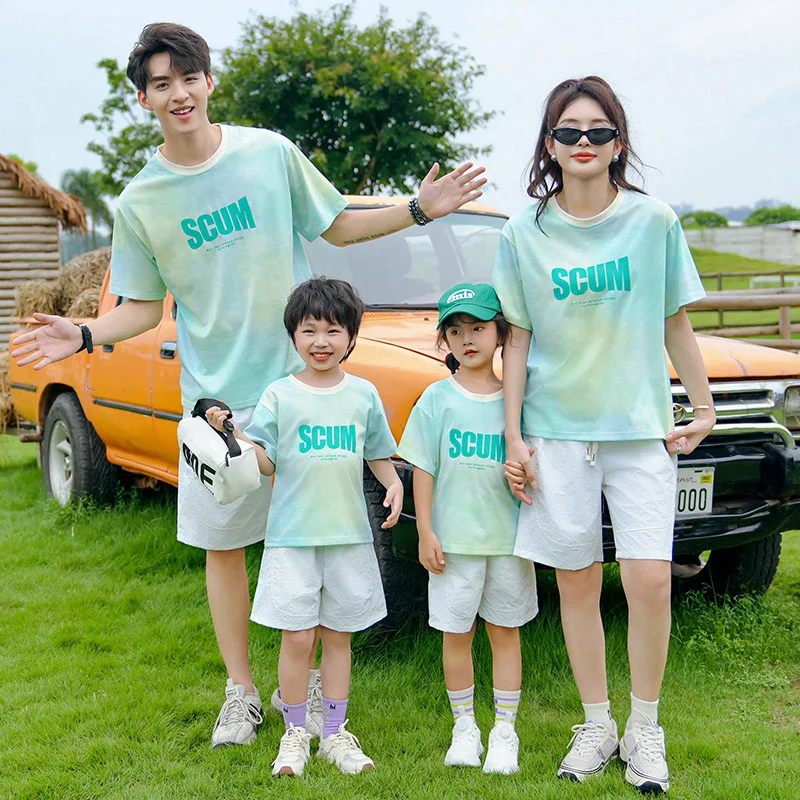 

Family Matching Short Sleeve T Shirts Father and Son Outfits Mother and Daughter Same Cotton Tops Tees Parent-child Clothing