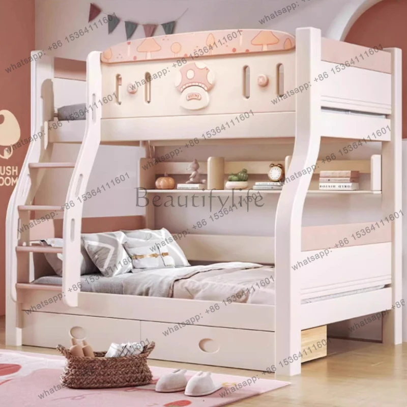 

Luxury solid wood bunk bed 2 people Double Mother child bedroom beds full size bed frame