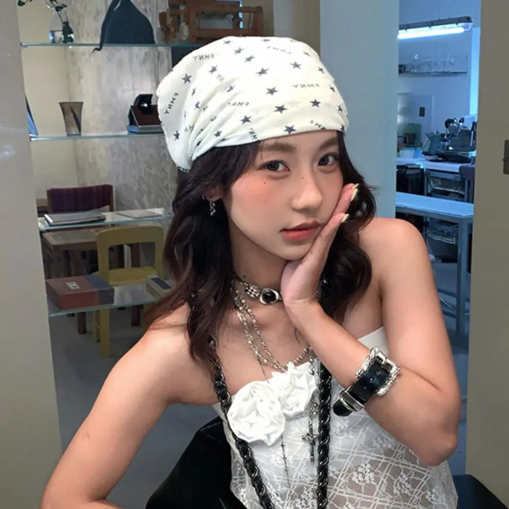 

Exquisite Sweet Leopard Print Headscarf Star Chest Scarf Y2k Print Turban Headband All-match Punk Bandana Beach