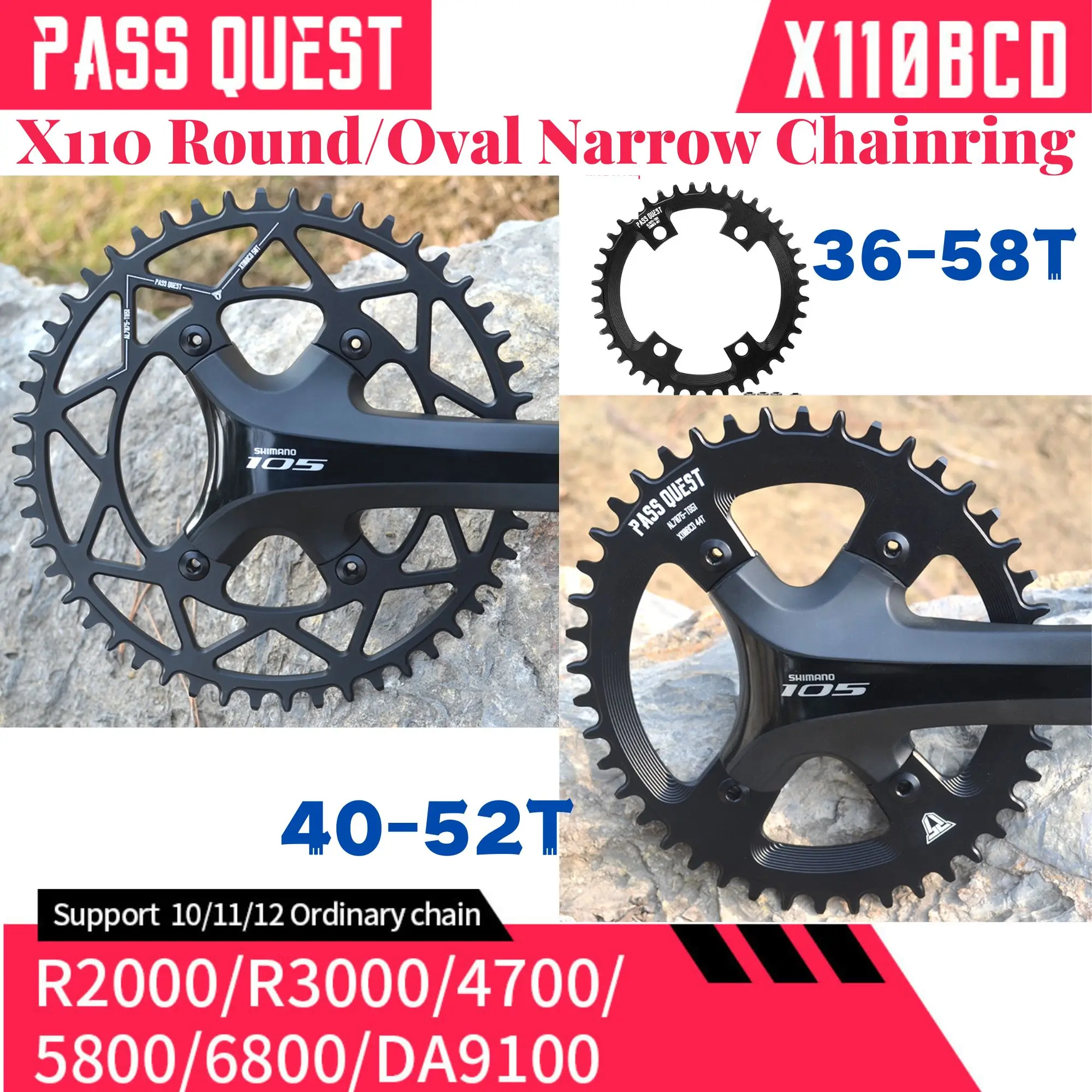 

PASS QUEST X110 4claw 110BCD R2000R3000 4700 5800 6800 DA9000 Crankset Round OVAL Hollow Road Narrow Wide Chainrings Bike Parts