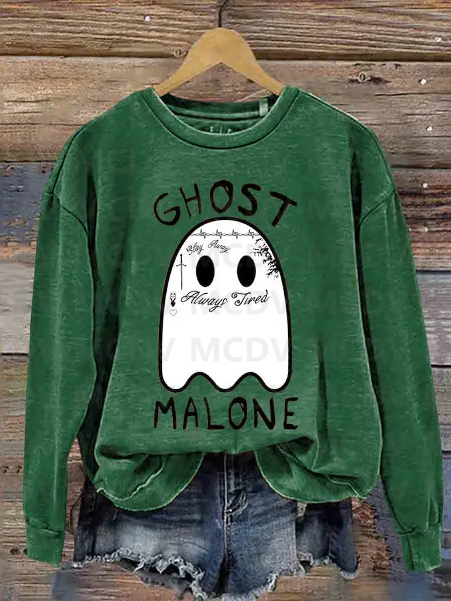 Ghost Malone Sweatshirt kasual wanita, Pullover kasual cetakan 3D Halloween