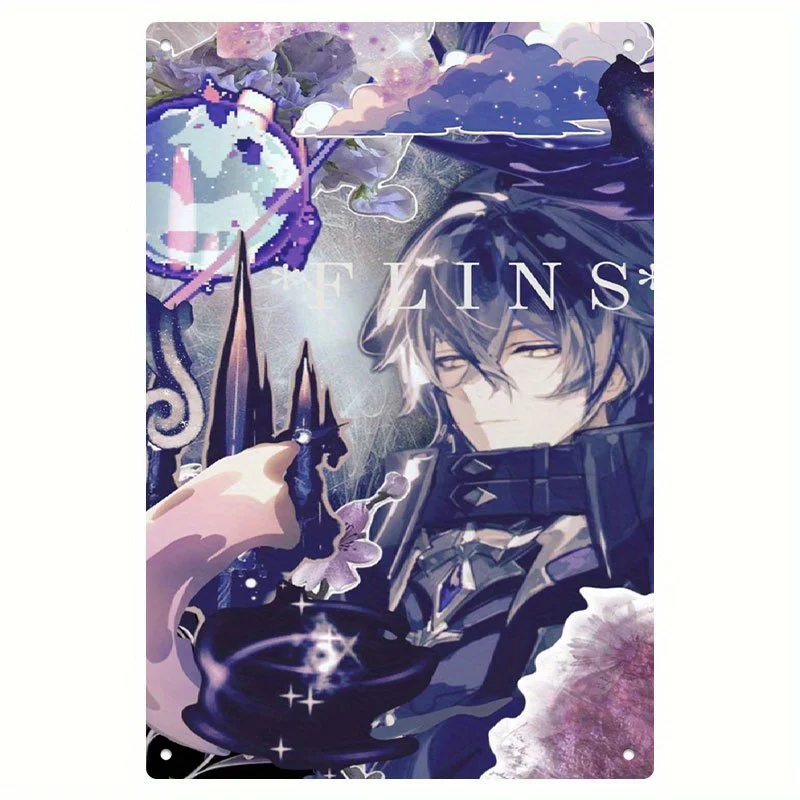 CIFBUY Genshin Impact Flins Character Metal Tin Sign, Game Girl Aluminum Wall Plate for Home Bar Wall Decor