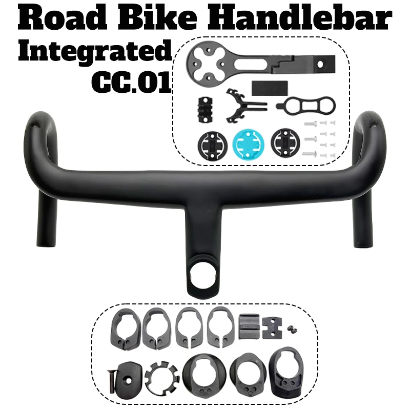 CC.01 Ultralight Aero Carbon Integrated Handlebar Road Bike Drop Bar With Computer Mount 370-430mm Gravel Allroad Cycling Parts
