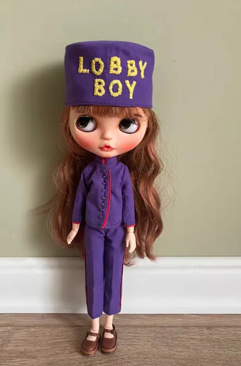 2pcs Blythe hand-embroidered Lobby boy set purple (Fit for azone,Pullip,Ob22,24,26, Licca)