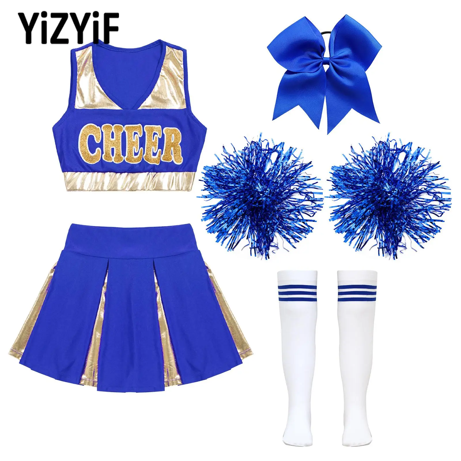 School Girls Cute Cheerleading Dance Outfit Modern Dance Performance Costume Homecoming Seasonal Clothes Cheerlead Dance Uniform