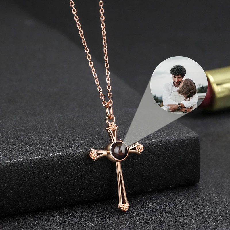 

Cross Pendant Necklace for Women Custom Photo Projection Photo Necklace 925 Chain Personalized Birthday Gift Girlfriend Jewelry