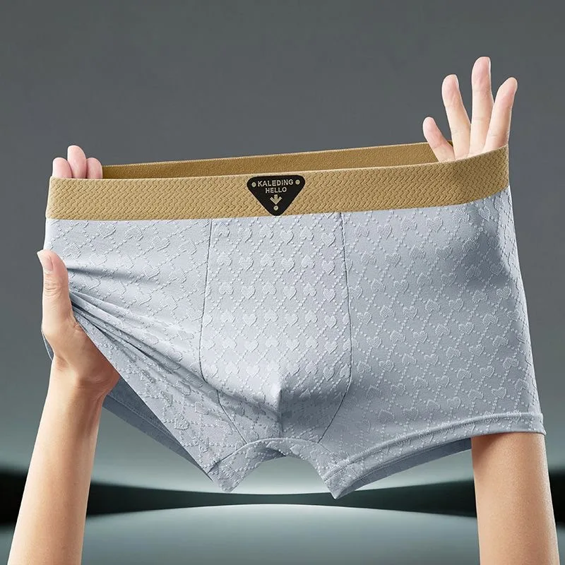 

4 pcs Men's Underwear Heart Jacquard Solid Boxer Shorts Breathable Men Underpants High Elastic Widen Waistband Male Panties