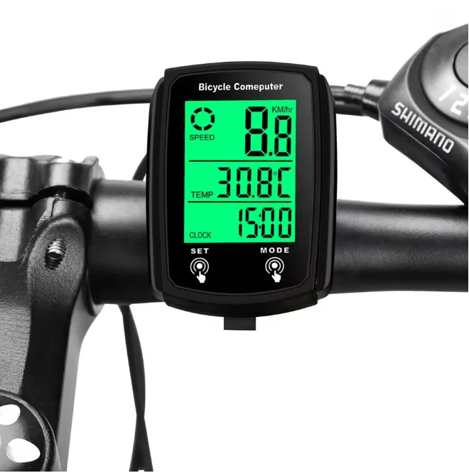 Multi functional bicycle code table with wire, touch screen, LED digital speedometer, mileage counting, waterproof design