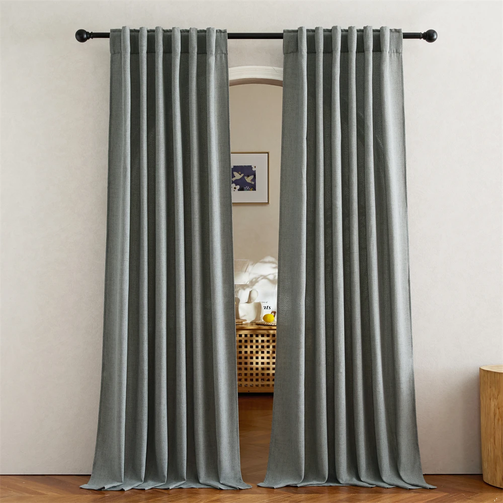 1pc Linen Curtains for Bedroom Semi Sheer Faux Linen Blend Privacy Window Treatments Washable Drapes for Living Room