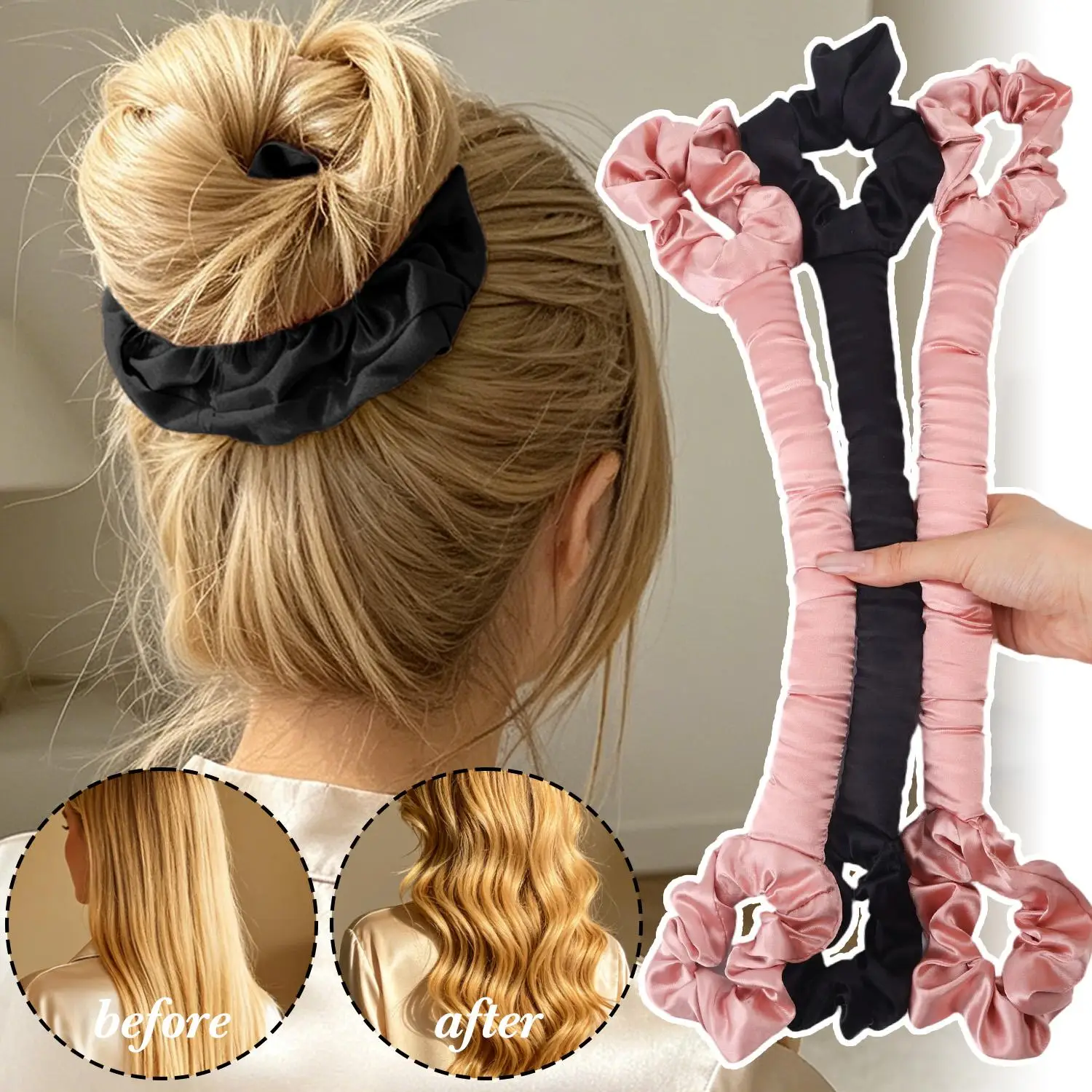 

Multi-Function Satin Heatless Hairs Curler Hair Tie Overnight Non-Hair Roller Curling Rod with Scrunchie Long Hairs Styling Tool