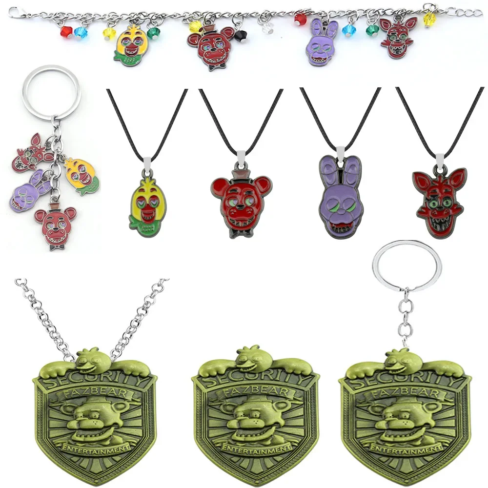 ゲームフレディーズネックレスキーホルダーブレスレットブローチ男性女性ファッションチェーンアクセサリーFNAFチェーンファイブナイツペンダントACGグッズ