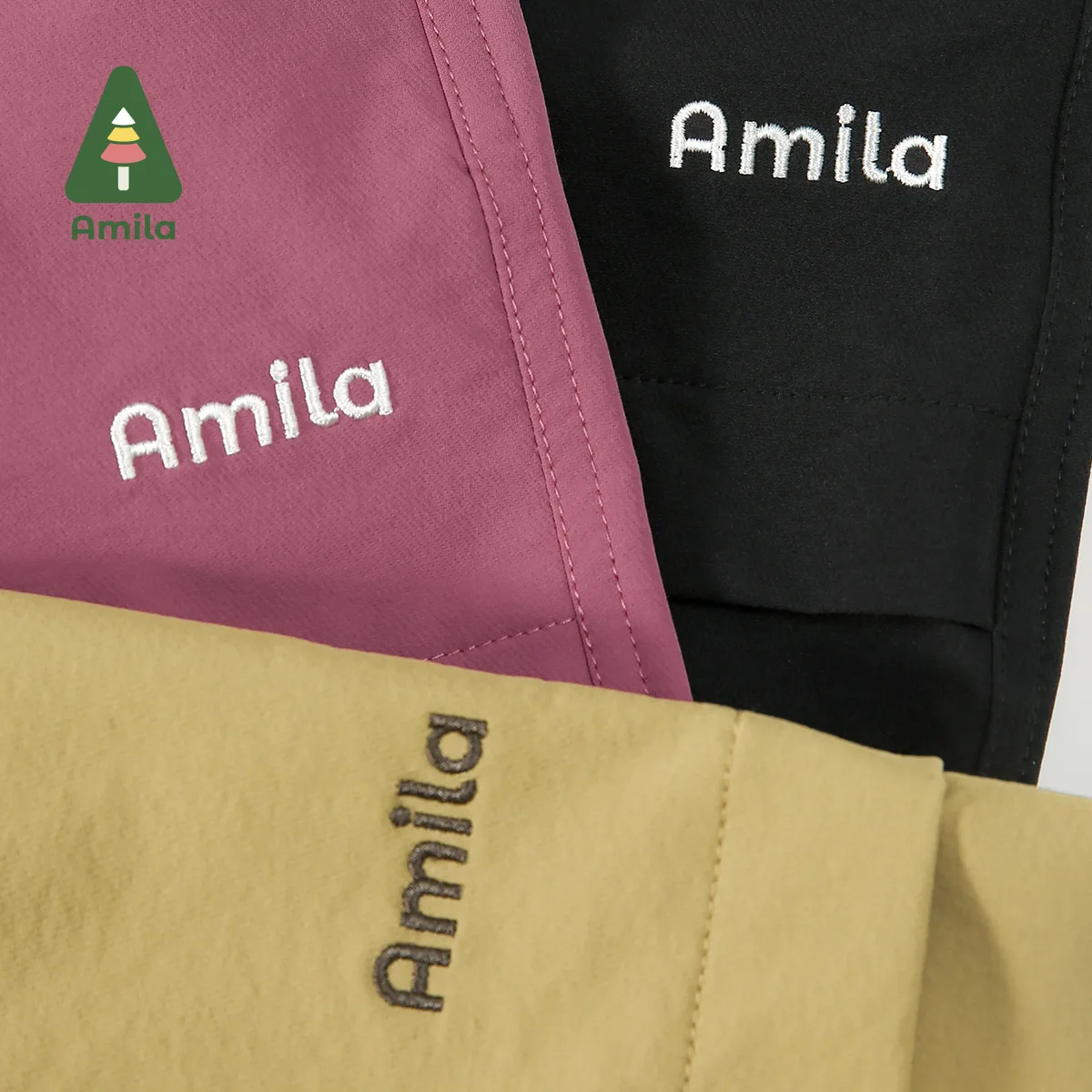 Amila Childrens Trousers 2024 Autumn New Boys And Girls Solid Color Quick-Drying Windproof Simple Loose Casual Outdoor Overalls