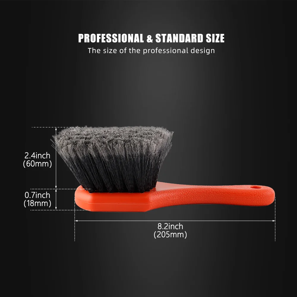 SPTA Soft Bristle Car Wheel Tire Wash Brush for Rim Interior & Exterior Surface Cleaning Orange Handle for Easy Scrubbing