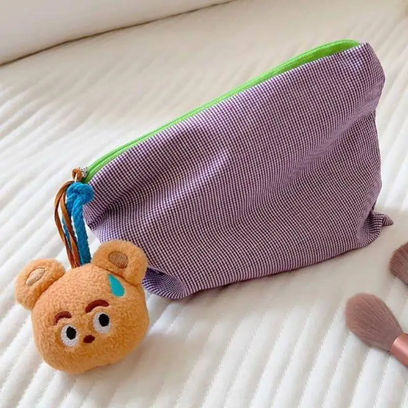 

Women Plaid Makeup Bag Large Capacity Cotton Zipper Pouch Purse Travel Clutch Makeup Bag Portable Simple Pouch Cosmetic Bag