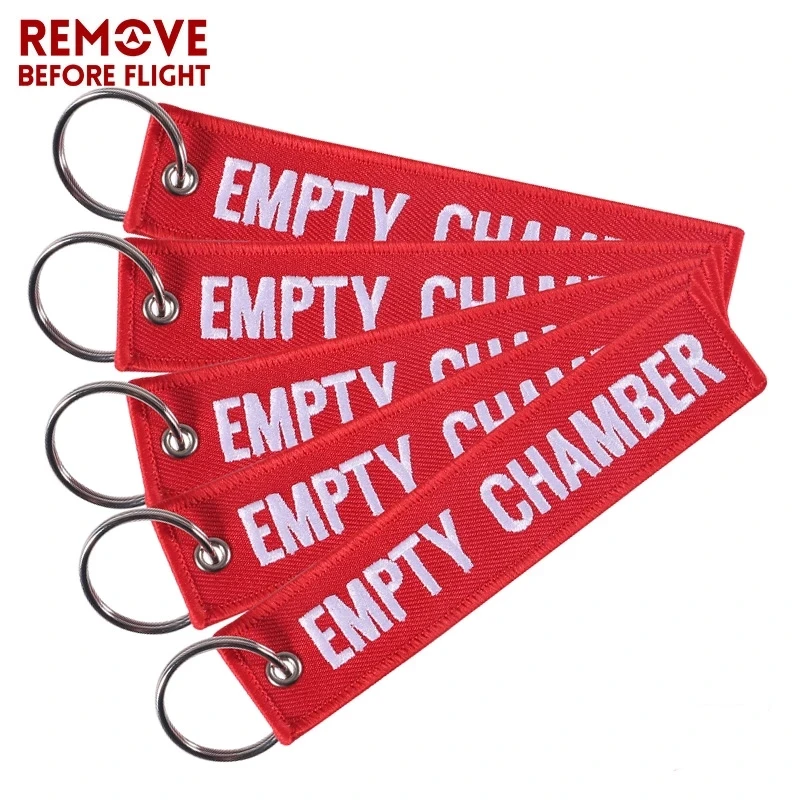 5PCS Empty Chamber Key Chains Red Double Sided Letter Embroidered Key Chain Orange Fobs For Aviation Safety Tag Indicator