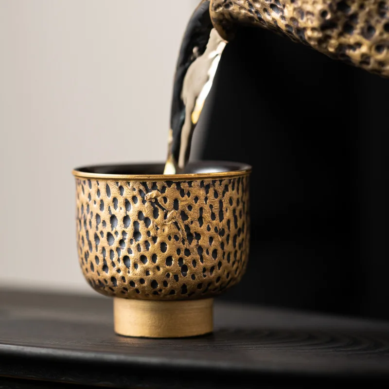 Inductive Gold Color Ceramic Hammer Pattern Cup Japanese Manual Kung Fu Tea Cup Creative Gilt Household Sample Tea Cup