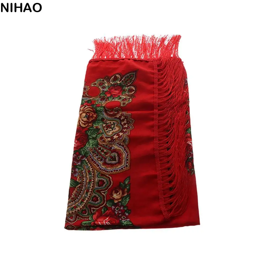 

Fashion Cotton Big Size Pashmina Floural Printing Wraps Shawl Square Scarf Tassel Scarf