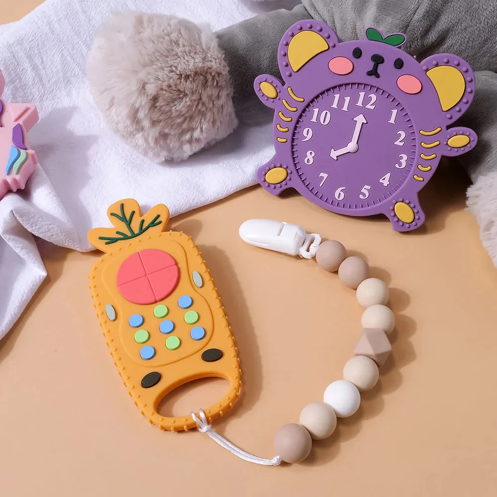 1Pc Remote control Shape teether silicone bite baby touch button animal toys Kids Sensory Educational Teething Toy for newborn