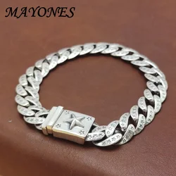 Bracciale cubano pentagramma personalizzato in argento Sterling s925 da 8mm prepotente gioielli in argento tailandese da uomo e da donna retrò