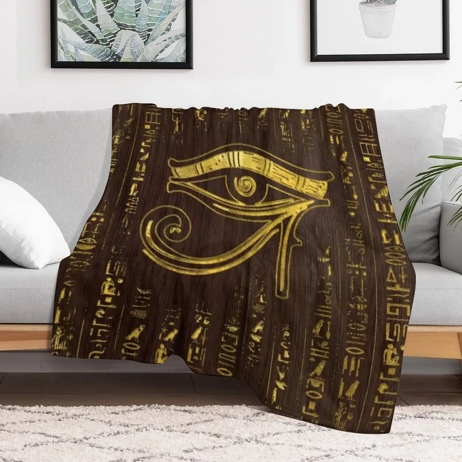 عين حورسند المصرية الذهبية للهيروغليفية على الخشب رمي بطانية الشعر البطانيات الثقيلة للأرائك بطانيات الهالوين