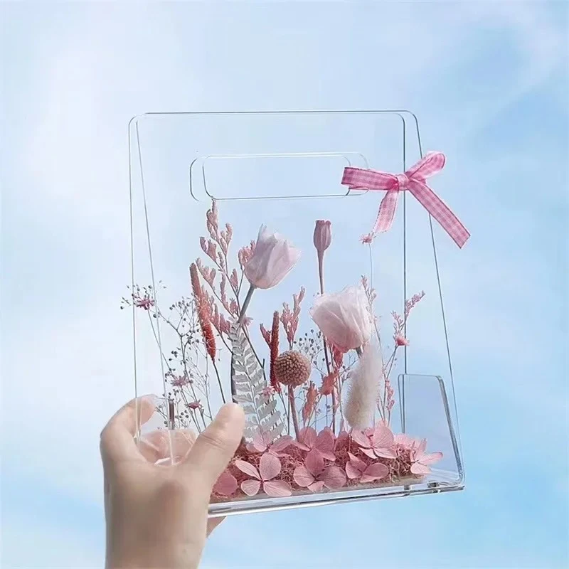 Transparent Gift Packaging Bag With Handles Reusable Tote Bags Triangle Transparent Gift Wrapping Bags Acrylic Handheld Box