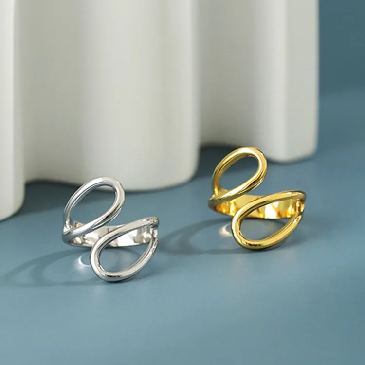 Geometric Hollow Ellipse Cross Line Ring Female Drop-shaped Minimalist Smooth Creative Accessories