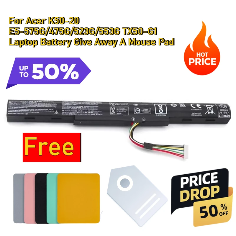 

Для Acer K50-20 E5-575G/475G/523G/553G TX50-G1 аккумулятор для ноутбука подает коврик для мыши