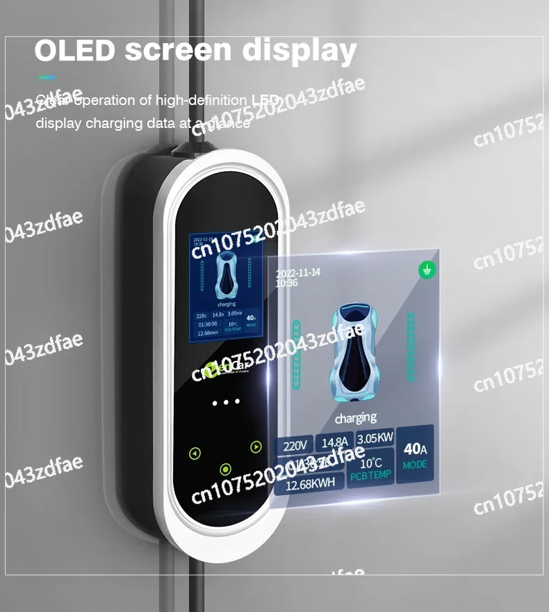 شاحن Zencar Model E pro gb/t 7kW المحمول EV 32A المستوى 2 EVSE الأزرق CEE مع مستشعر درجة الحرارة مع حاملات #4