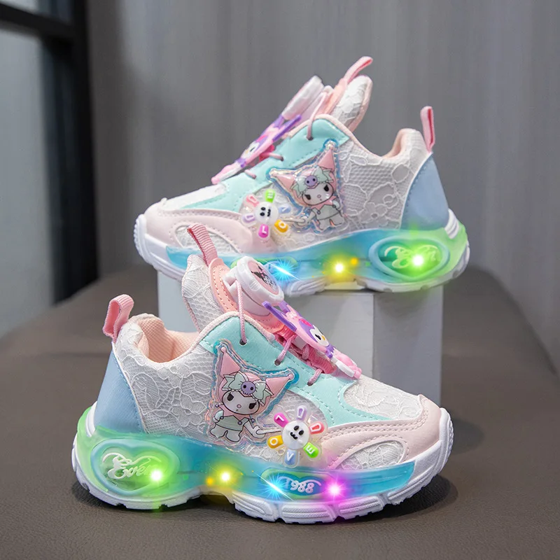 Sanrio Cute Kuromi Casual Shoes for Baby Girl Children Led Light Sneakers Kids Shoes Toddler Walking Shoes Kids Anti-slip Shoes