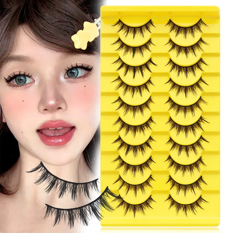 Gele trapgeplukte valse wimpers 10-paar verpakking Natuurlijk uitziende nepwimpers voor dames Make-upaccessoire
