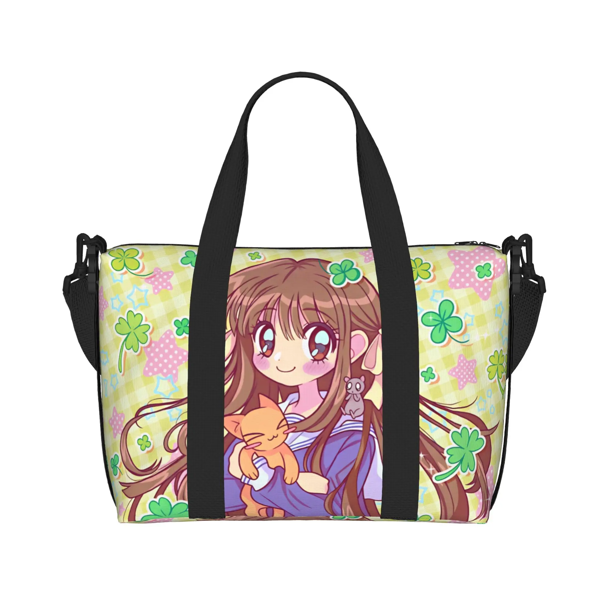 Custom Tohru Honda D-Fruits B-Basket Beach Tote Bag for Women Extra Large Gym Carry On Anime Travel Shopping Bags