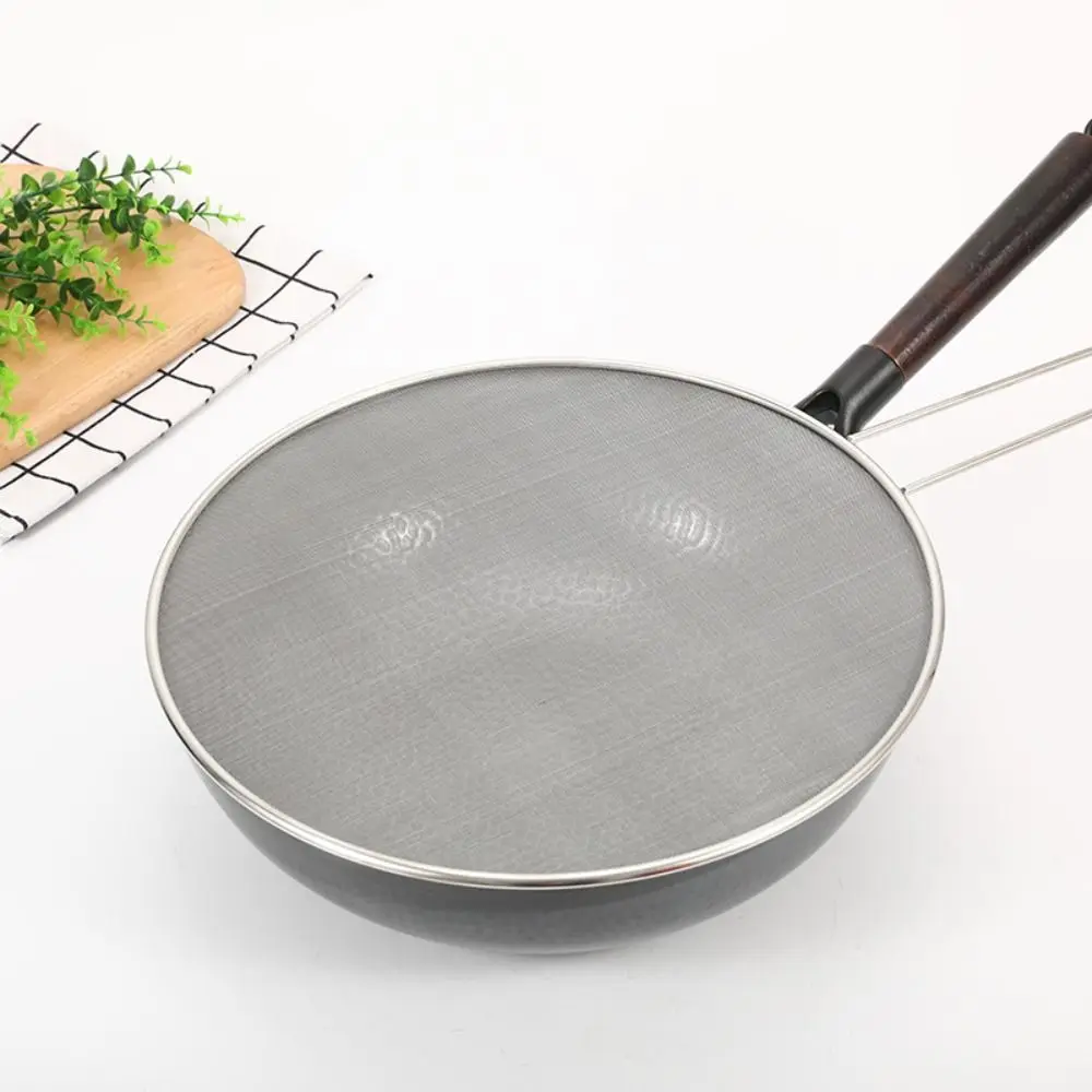 Multifunctional Oil Splatter Screen with Handle Stainless-Steel Guards Mesh Anti-splash Durable Oil Splash Lids Kitchen Supplies