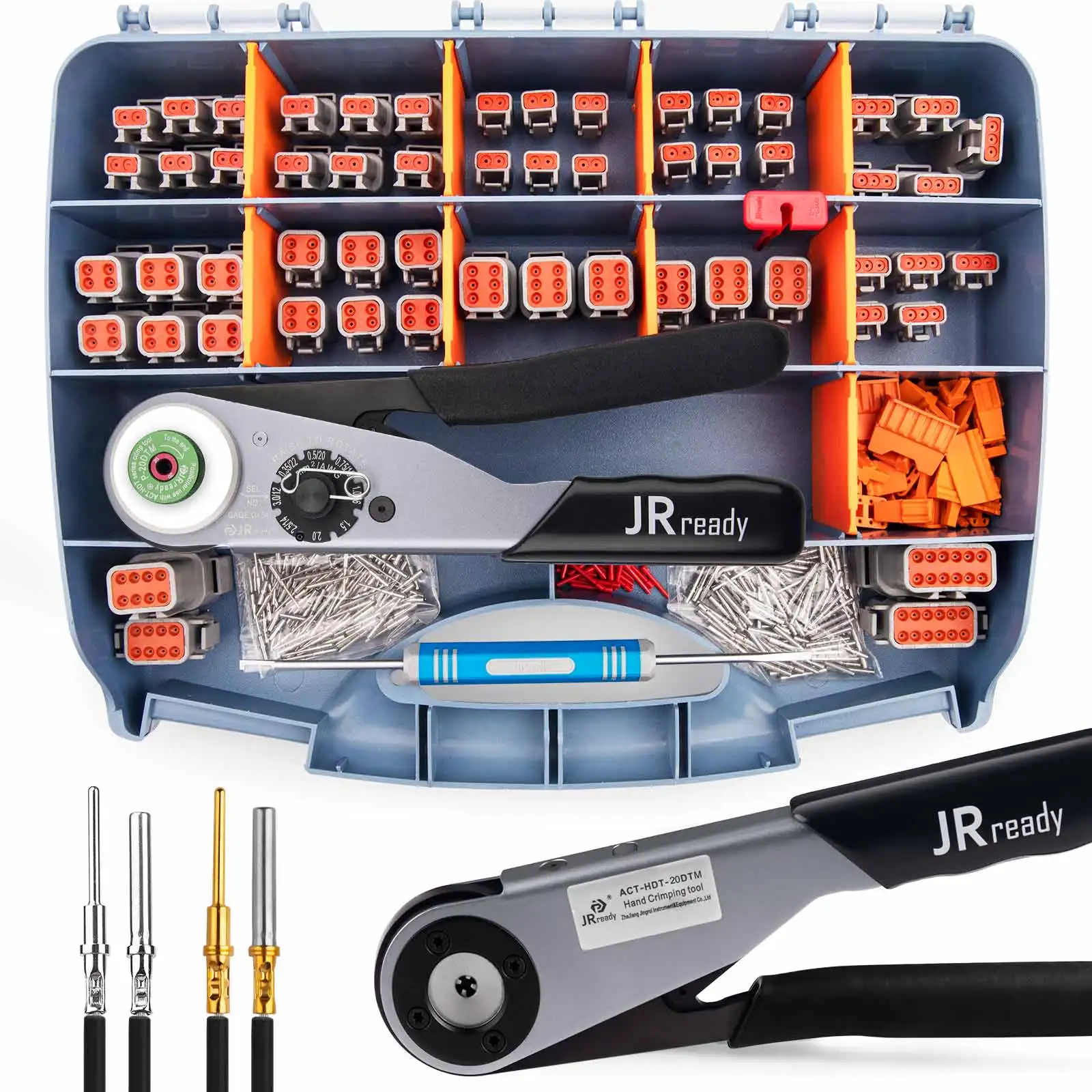 

JRready ST6360 Deutsch DTM Connector Crimp Tool Kit,New Deutsch Crimp Tool and 2 3 4 6 8 12 Pin Connectors With Solid Contact